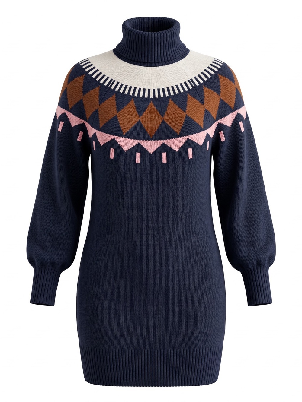 Women’s Free Assembly Turtleneck Sweater Warm Dress Fair Isle Yoke cotton wool